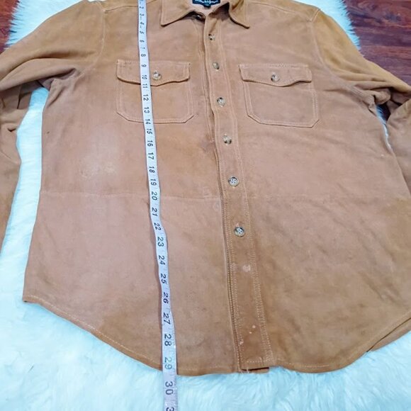 Bullock & Jones Mens Medium Suede Button-Up Shirt In Tan With Double Flap Pocket - Picture 5 of 16